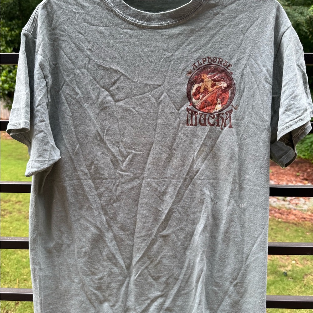 Teal-Gray Short Sleeve Tee with Graphic Design